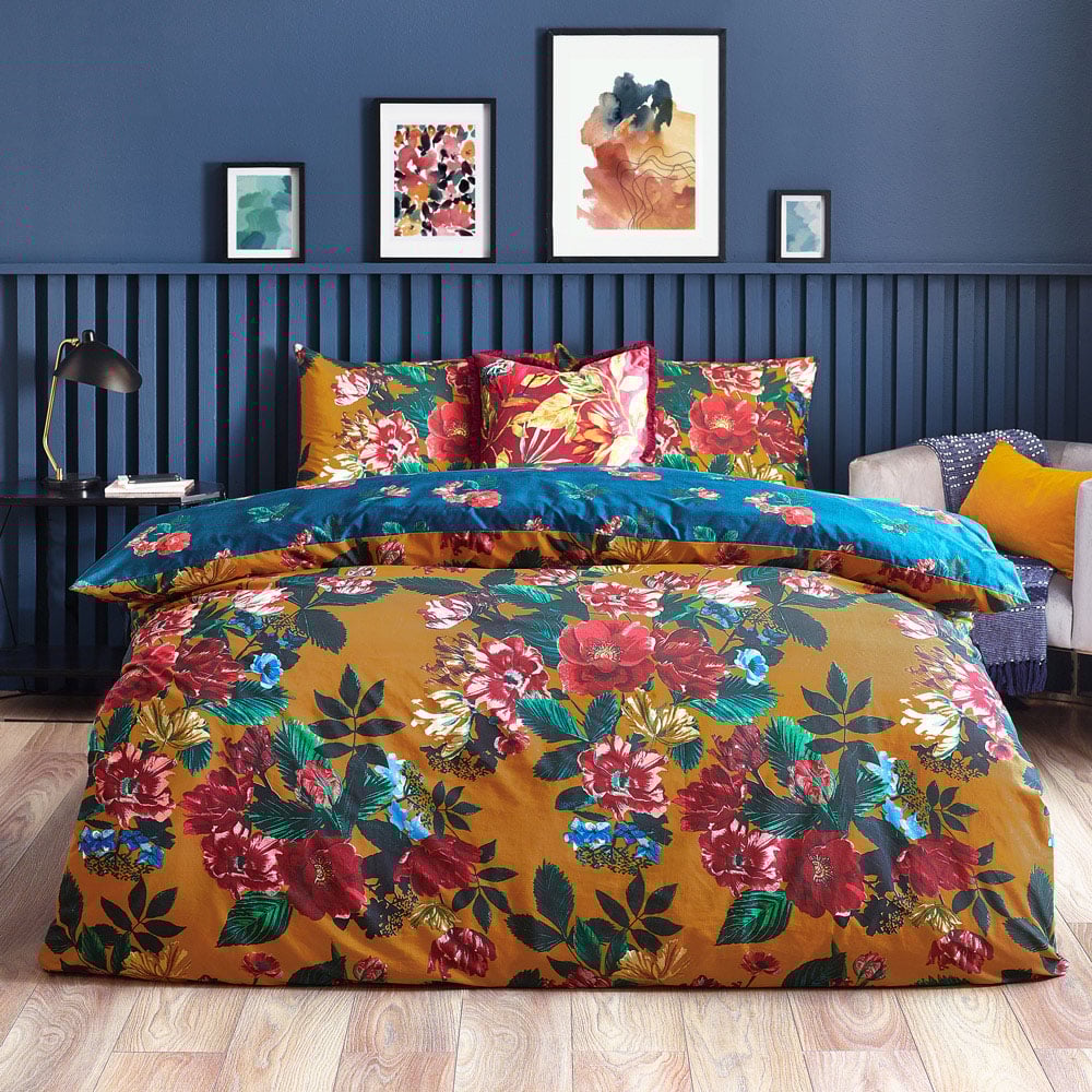 furn. Nadya Double Amber Floral Duvet Cover Set Image 6