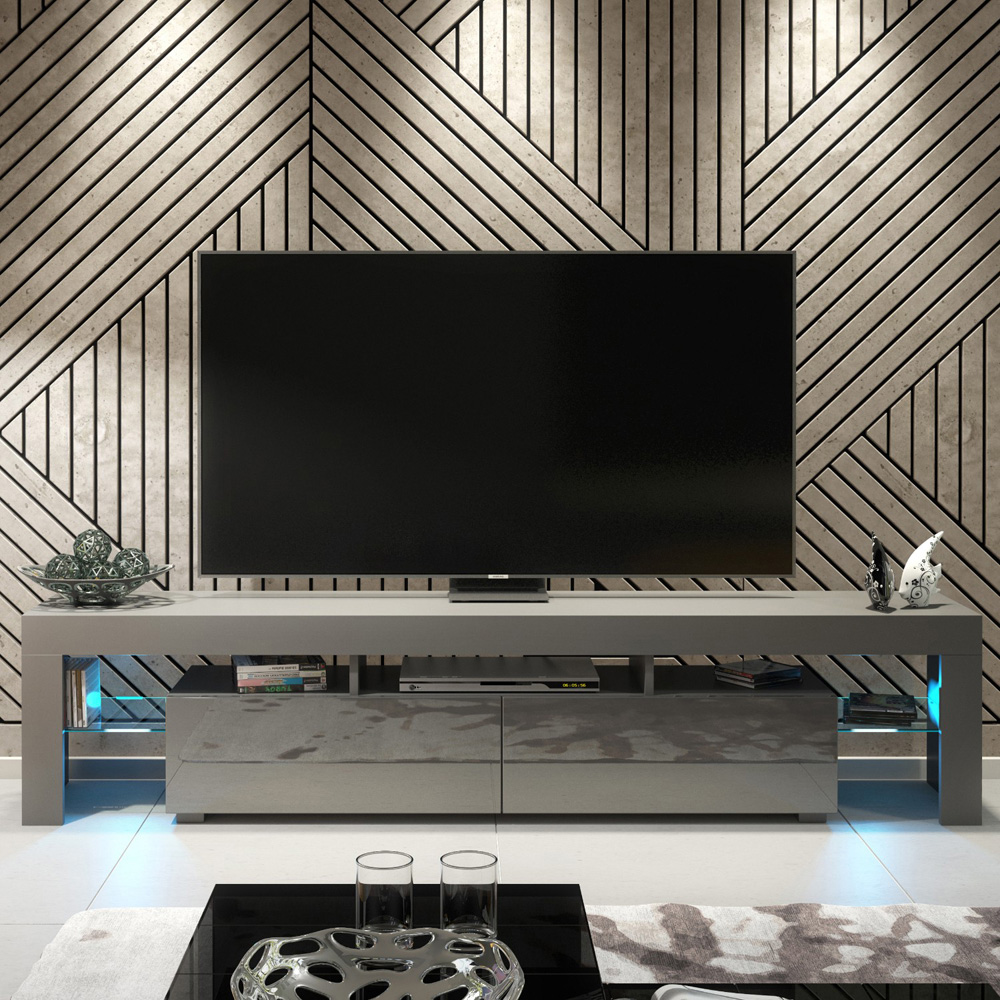 Creative Furniture Nova Dark Grey and Dark Grey Gloss 2 Door 3 Shelf TV Unit with LED Image 4