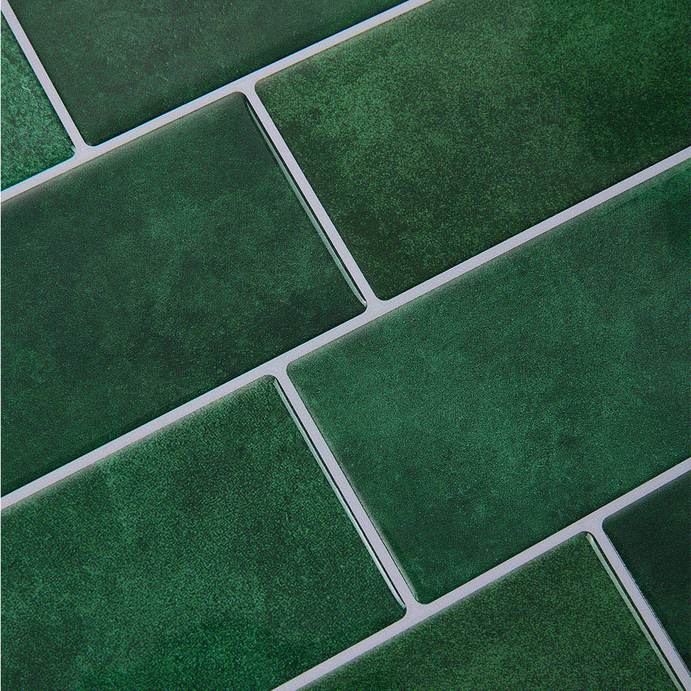 Living and Home Brick Effect Dark Green Rectangle Self Adhesive Wall Sticker 10 Pack Image 5