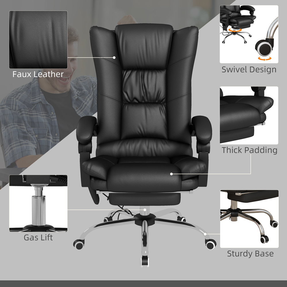 Portland Black PU Leather Vibration Massage and Heat Office Chair Image 7