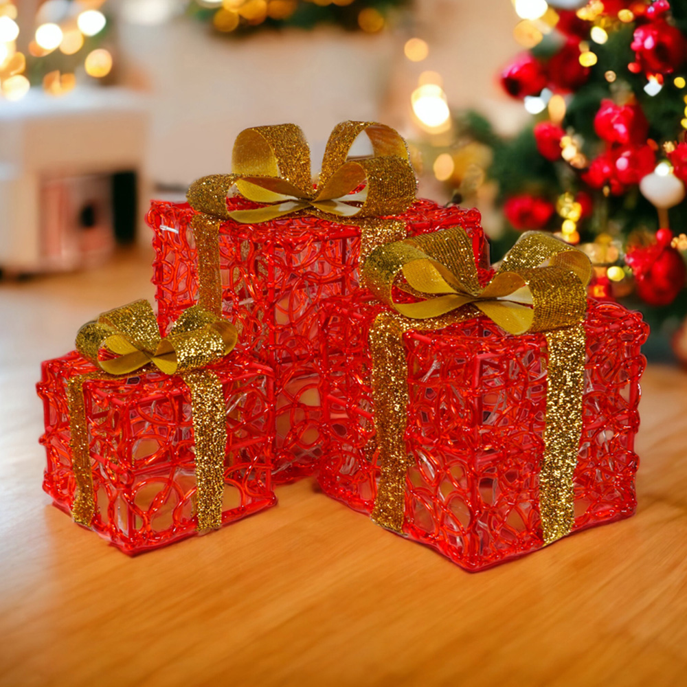 Xmas Haus Red LED Outdoor Christmas Present Set of 3 Image 3