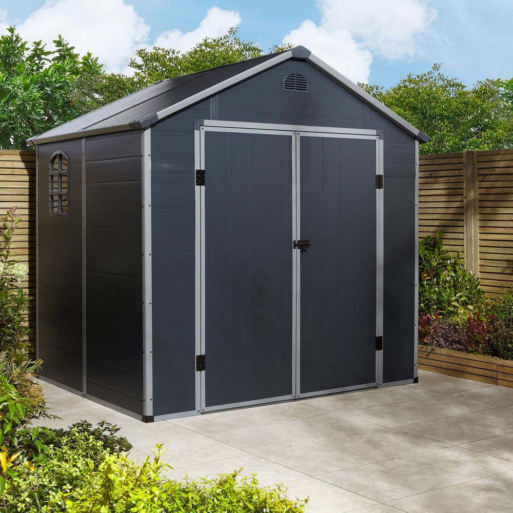 Rowlinson Airevale Plastic Apex Shed Dark Grey with Foundation Kit 8 x 6ft Image 2