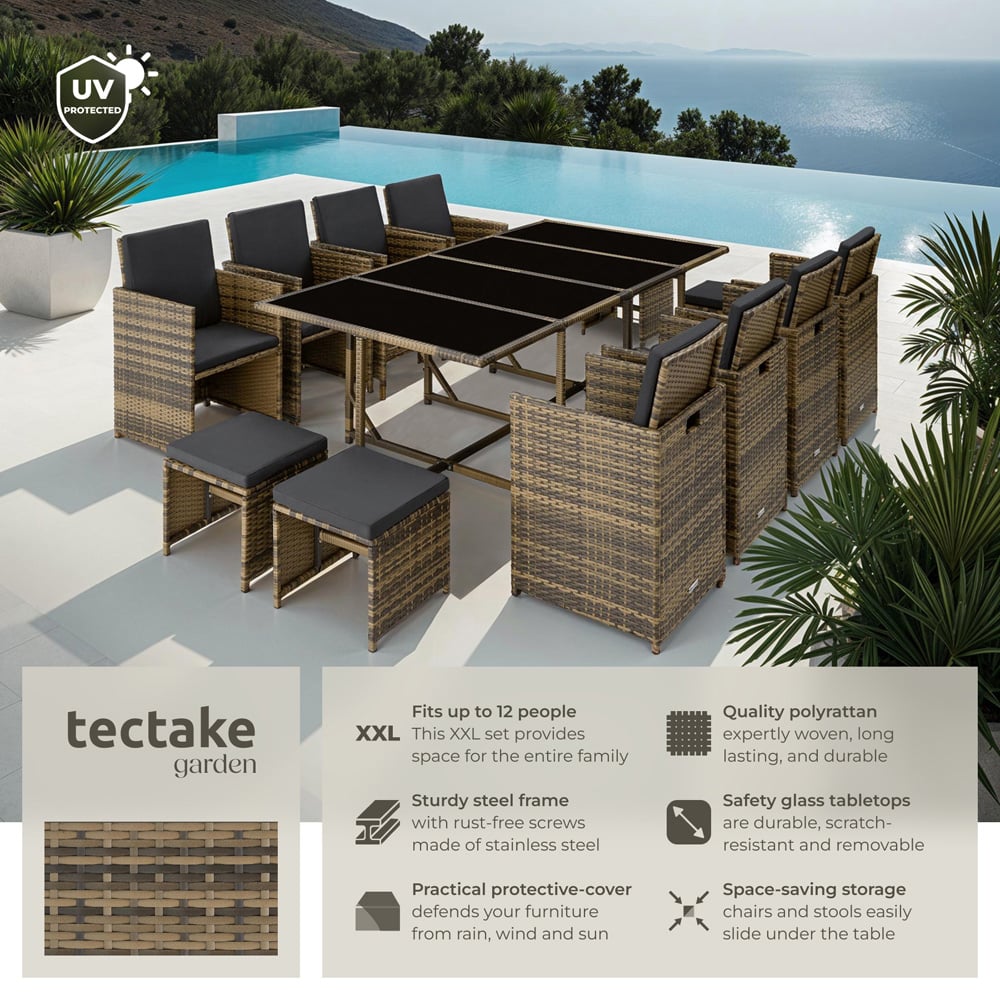 tectake Palma 12 Seater Natural and Dark Grey Garden Dining Set Image 6