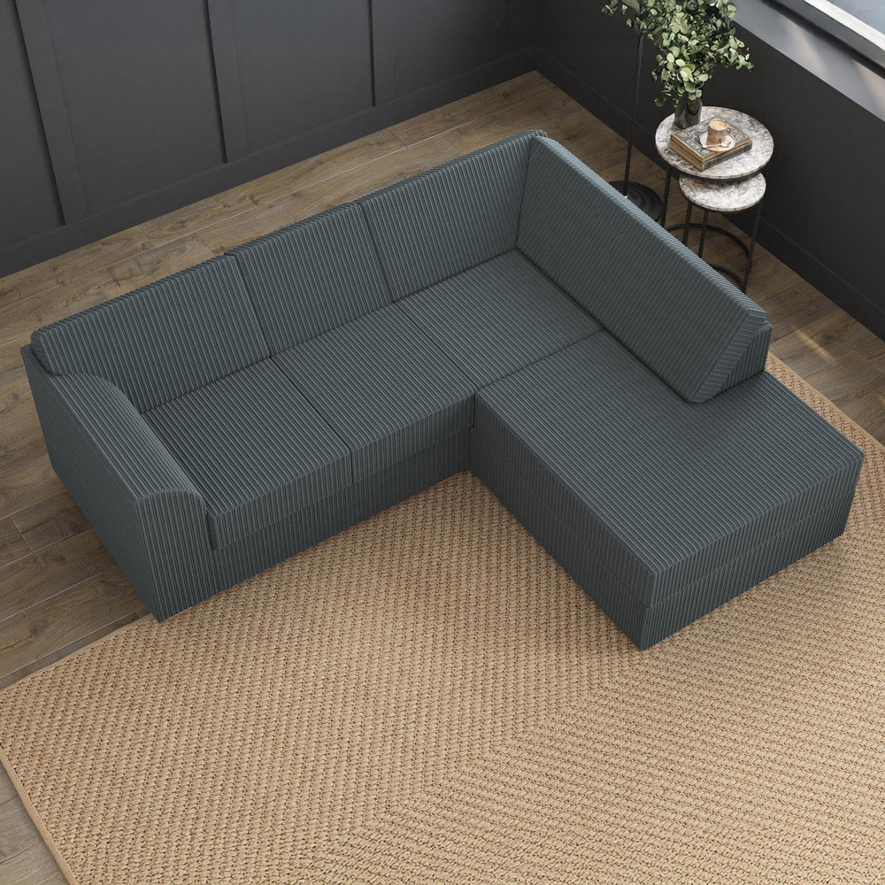 Modo 3 Seater Charcoal Jumbo Cord Right Hand Fixed Back L-Shape Corner Sofa Image 7