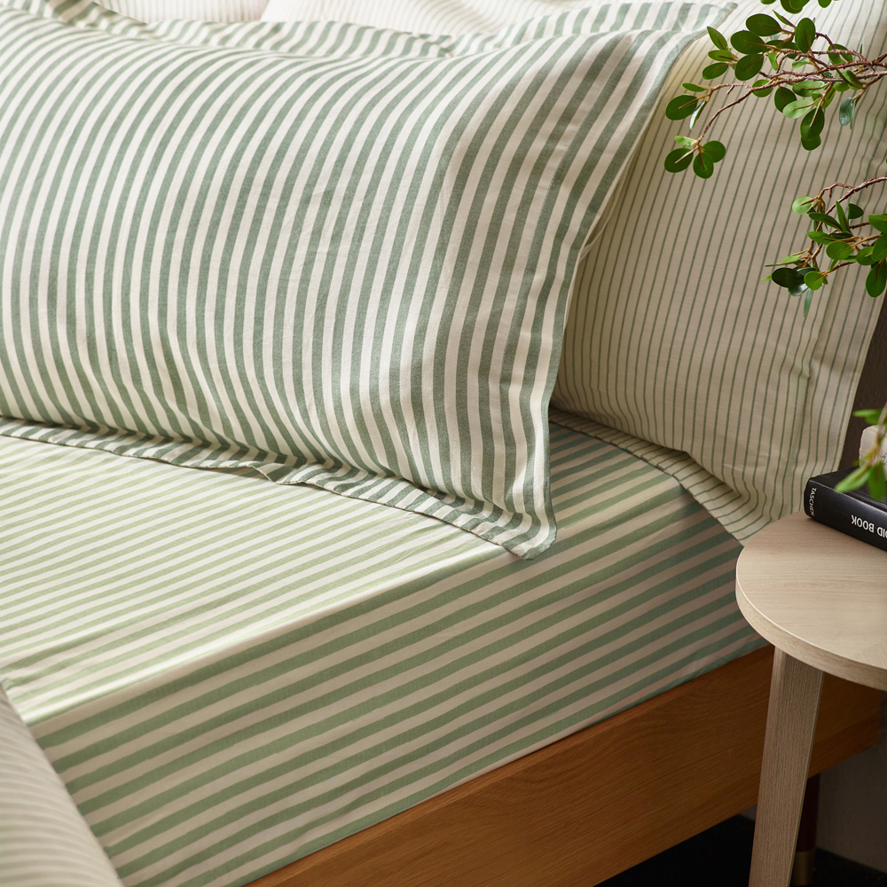 Yard Hebden King Size Melange Stripe Cotton Forest Duvet Set Image 3