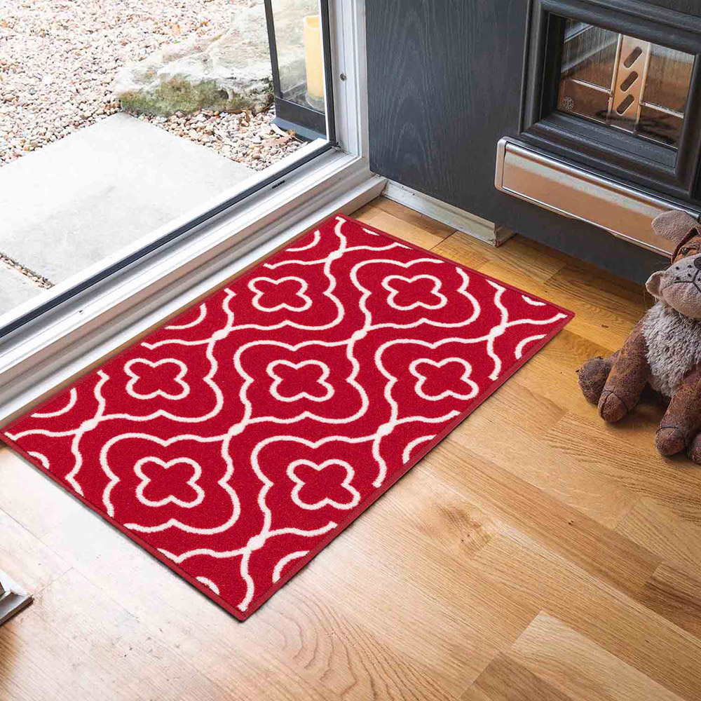 Desire Rugs Havana Red Quatrefoil Anti Slip Door Mat 220 x 160cm Image 2