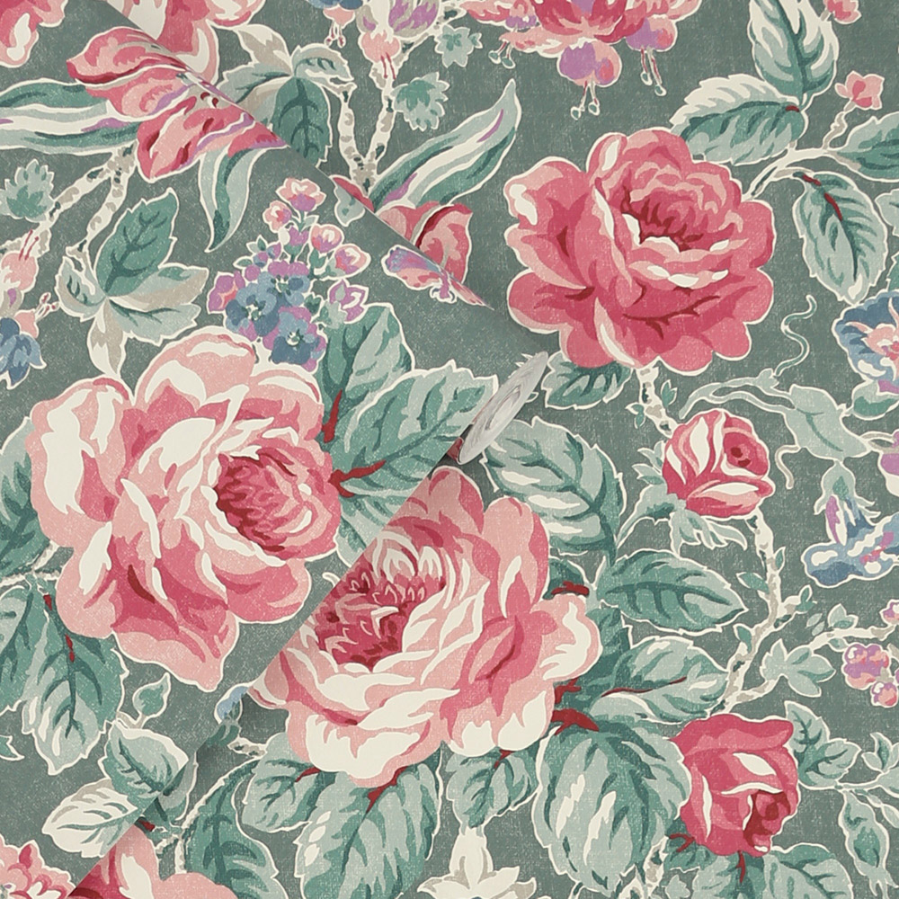 Laura Ashley Wild Roses Fern Green Wallpaper Image 2