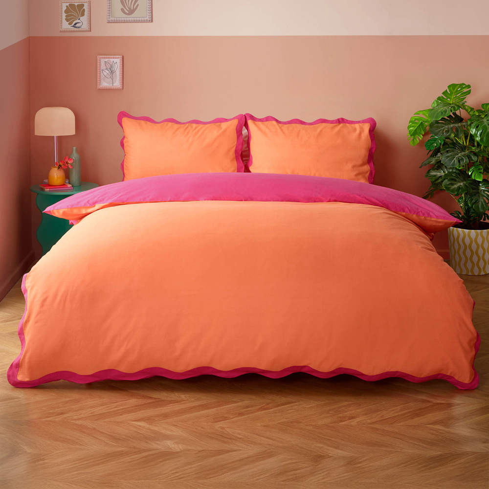 Heya Home Wiggle Double Orange Scalloped Duvet Set Image 1