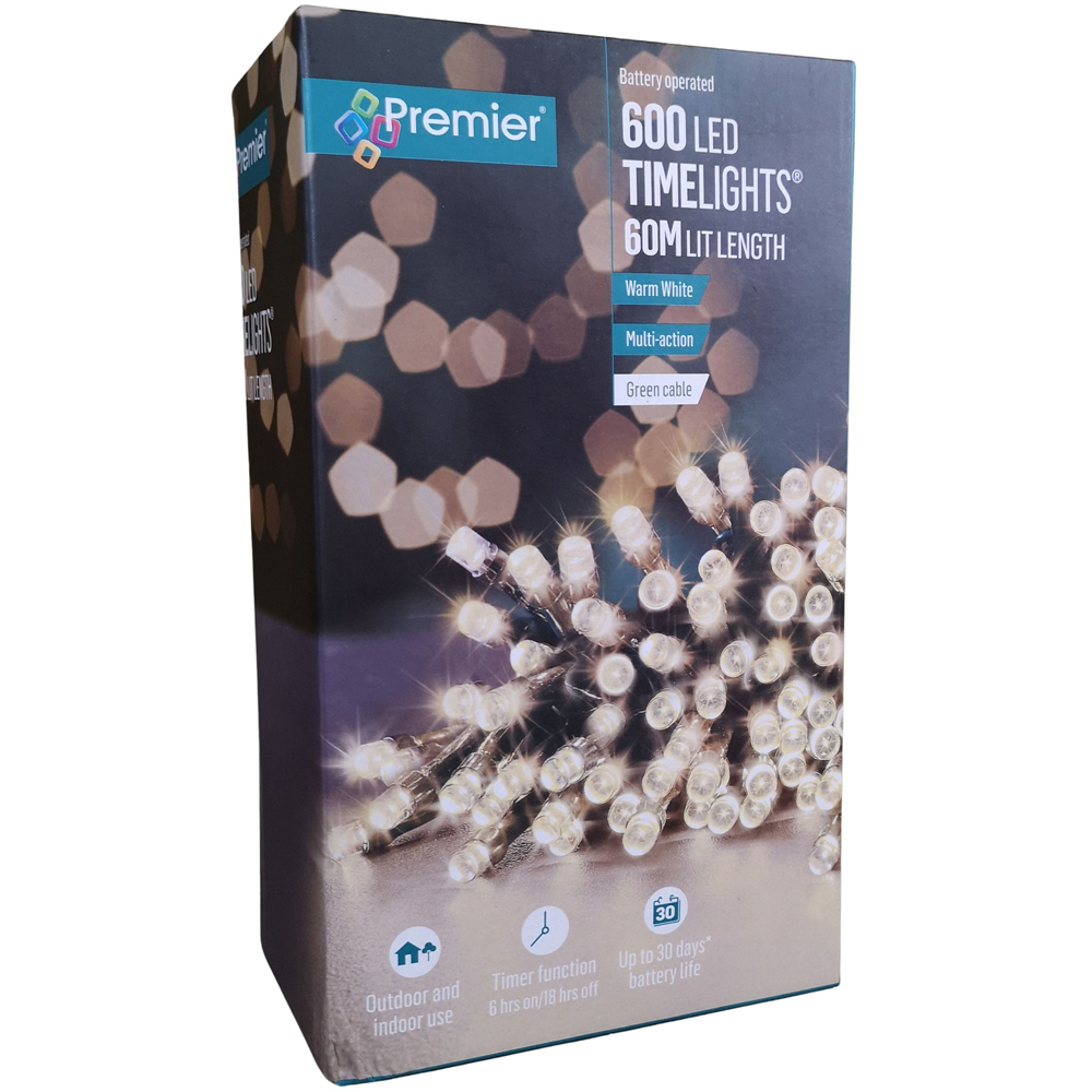 Premier TimeLights 600 Warm White LED Multi-Function Green Cable String Light 60m Image 2