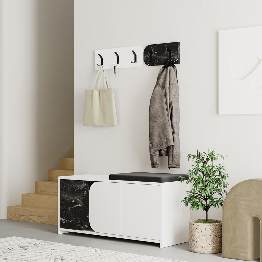 Decortie Moni 3 Door Black and White Shoe Cabinet with Coat Hanger Hook Image 3