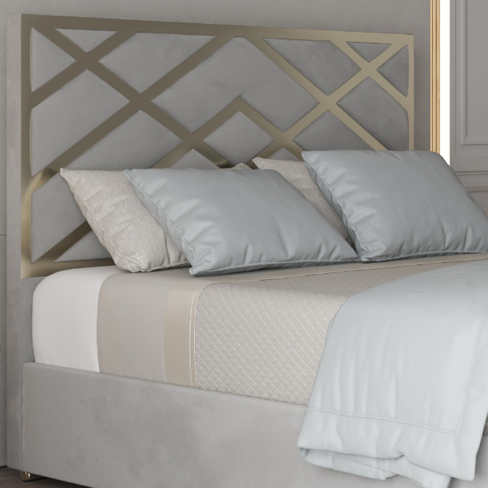Mayfair Grey Super King Size Velvet Upholstered Metal Bed Frame with Panelled Headboard Image 3