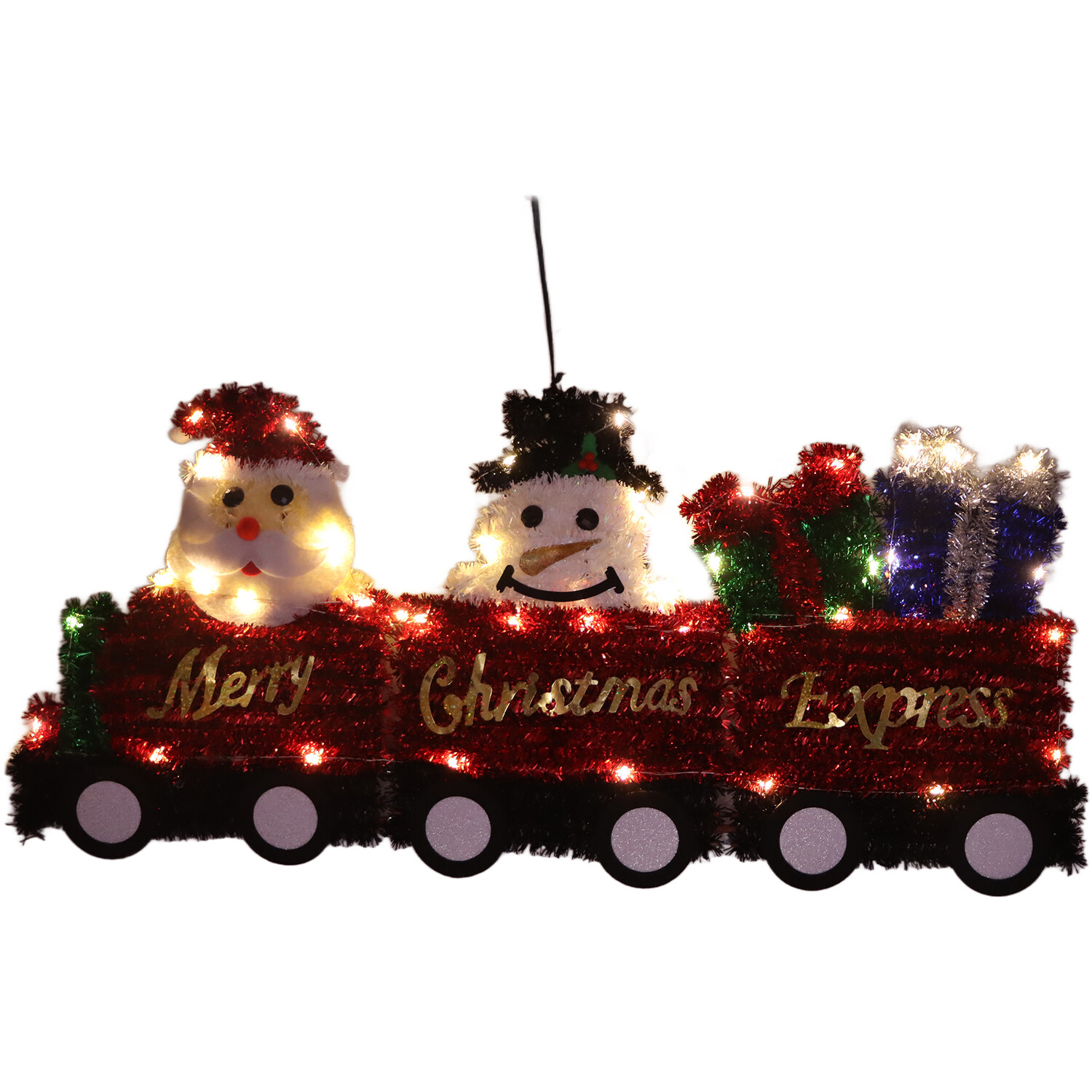 Christmas Tinsel Train Decoration with LED Red Image 4