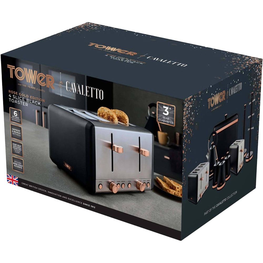 Tower Cavaletto T20051RG Black 4 Slice Toaster Image 2