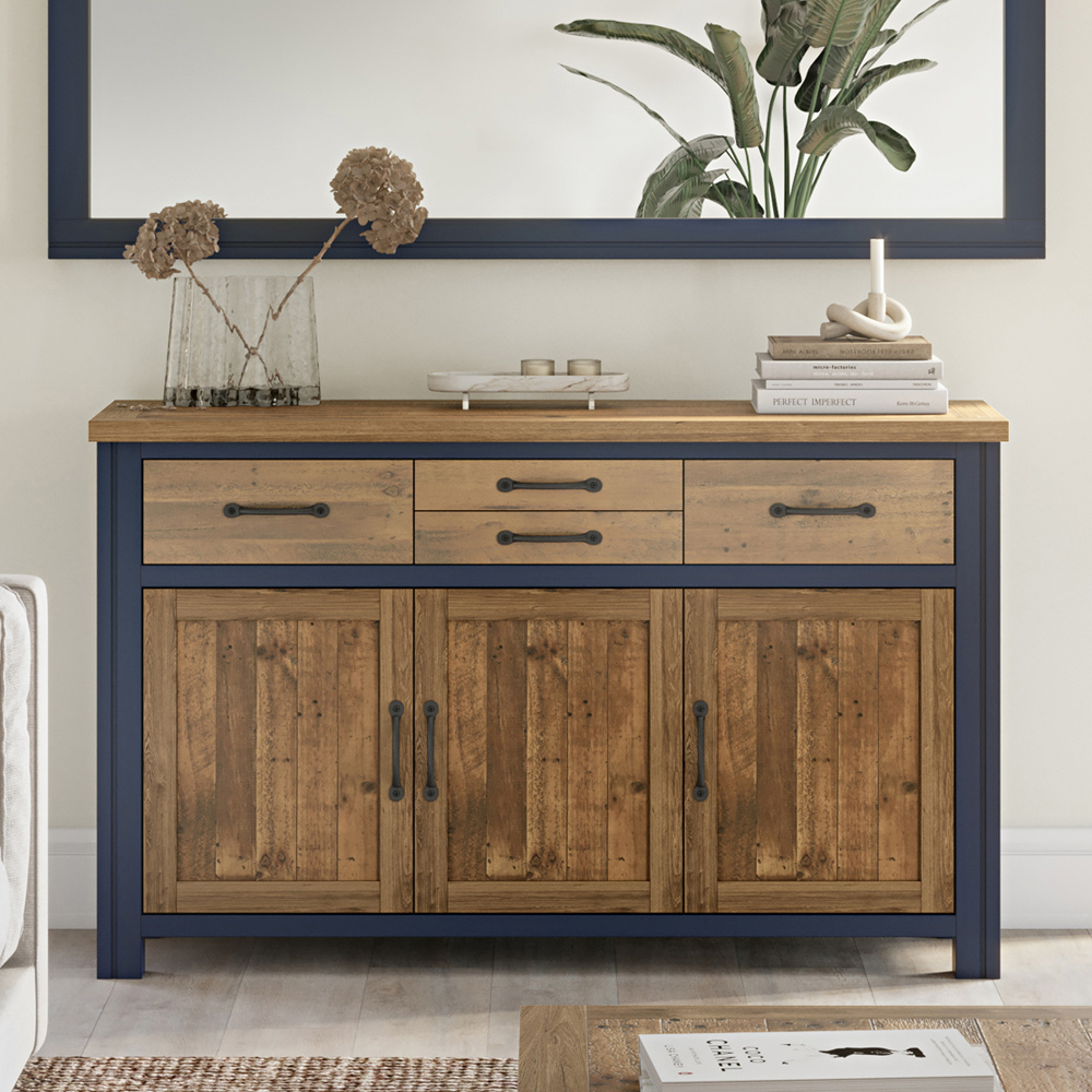Baumhaus Splash of Blue 3 Door 4 Drawer Wooden Blue Sideboard Image 6