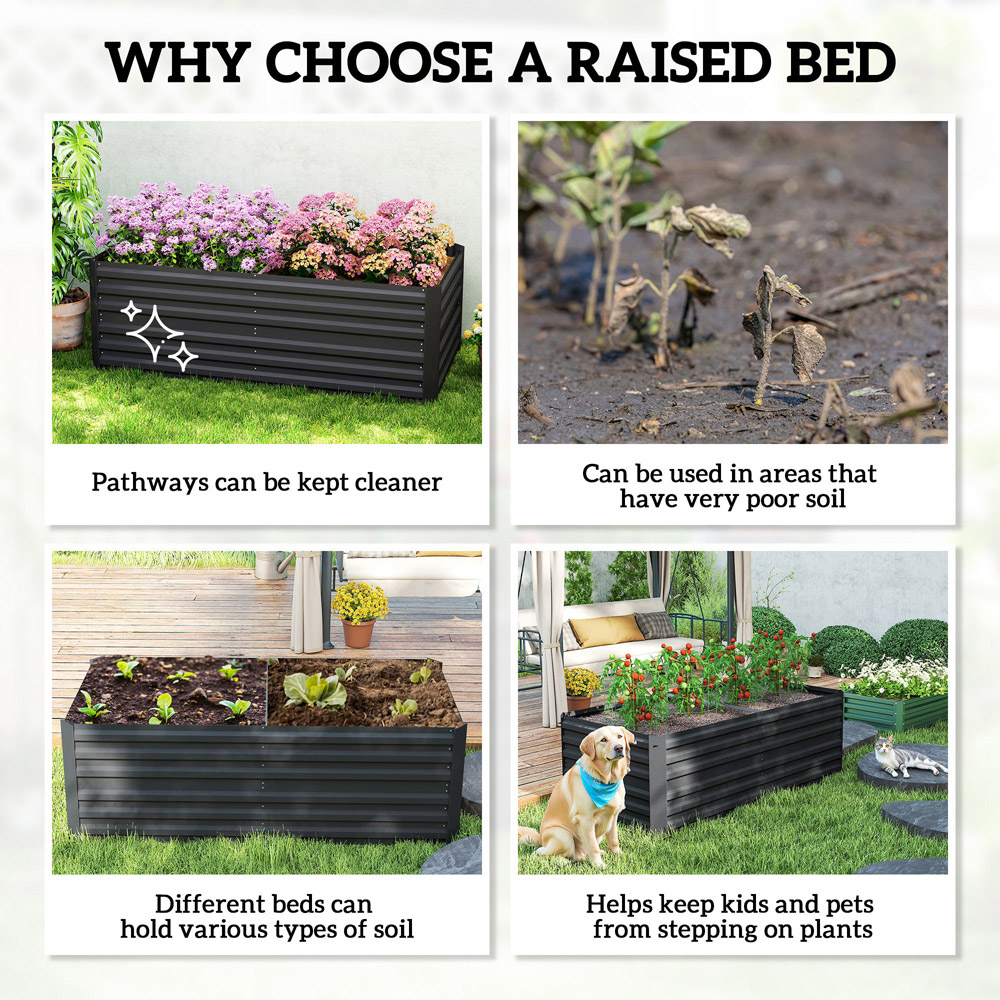 Outsunny Galvanised Steel Black Outdoor Raised Bed with Reinforced Rod 180 x 90cm Image 6