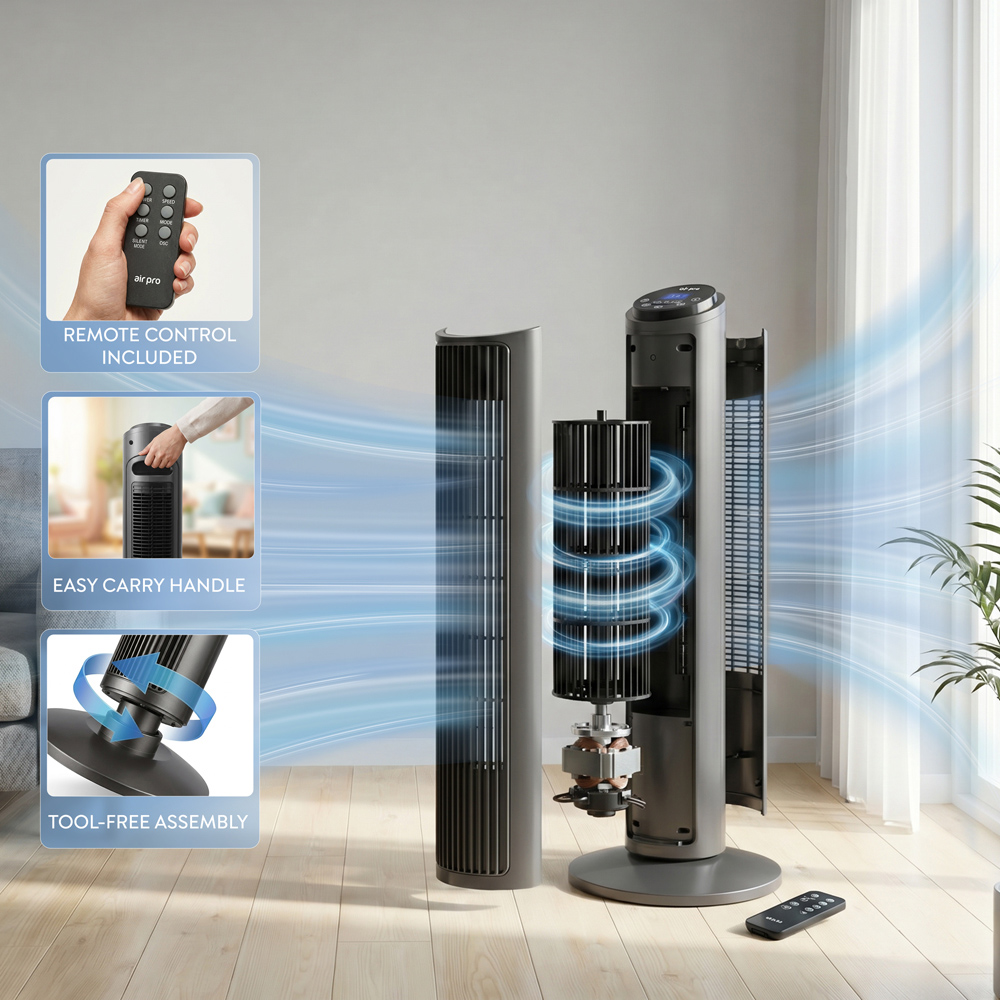 Air Pro Grey SmartVoice Control Oscillating Bladeless Tower Fan with Remote 30 inch Image 4