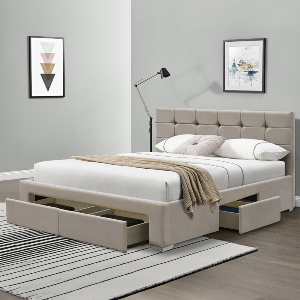 Brooklyn Cream Plush Velvet 4 Piece Bedroom Furniture Set Image 2