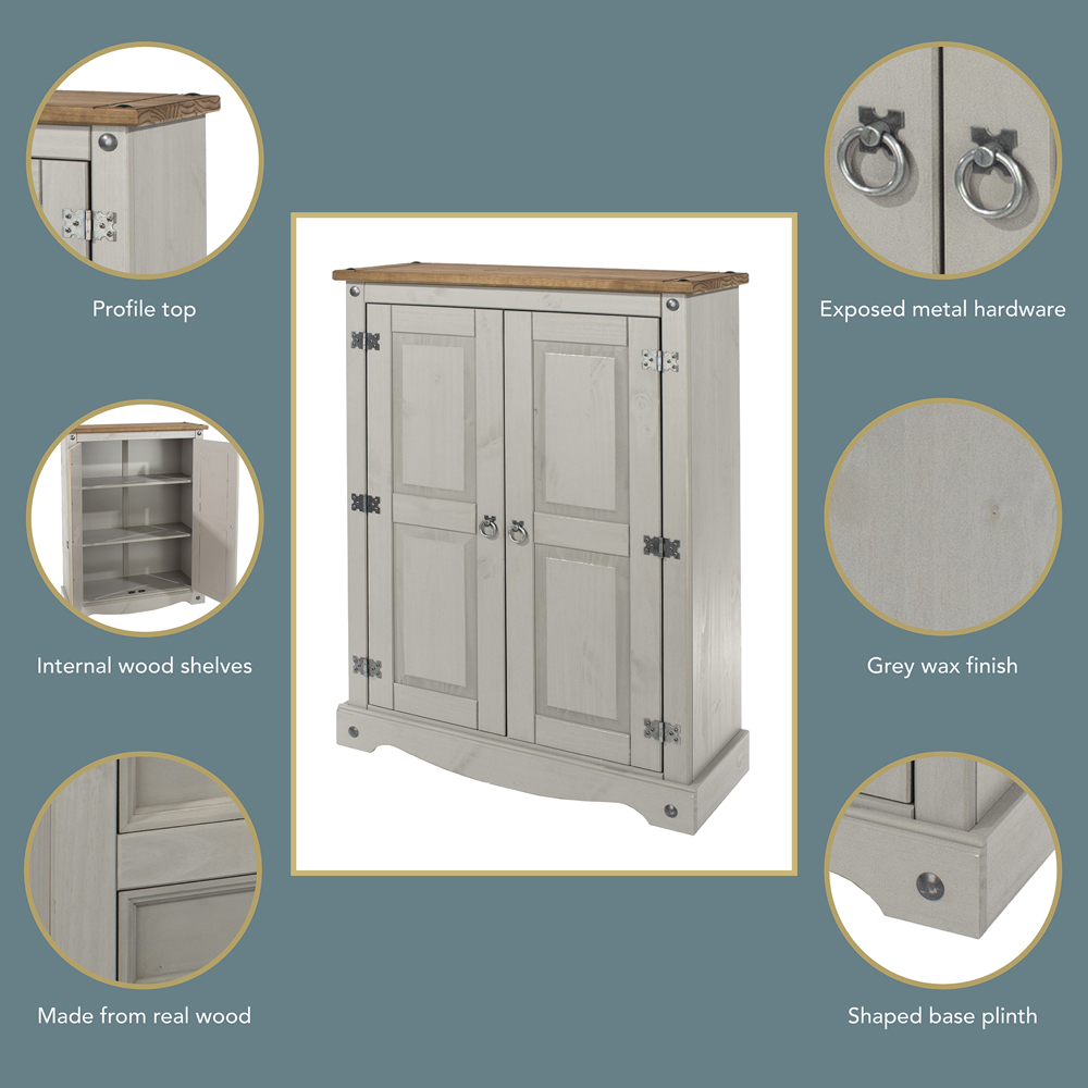 Corona 2 Door Grey Washed Wax Finish Cupboard Image 7