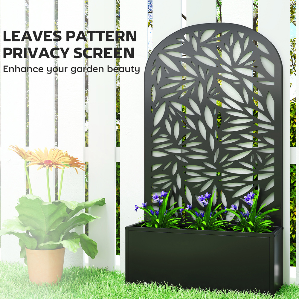 Outsunny Black Metal Raised Garden Bed with Trellis 113 x 23 x 61cm Image 6