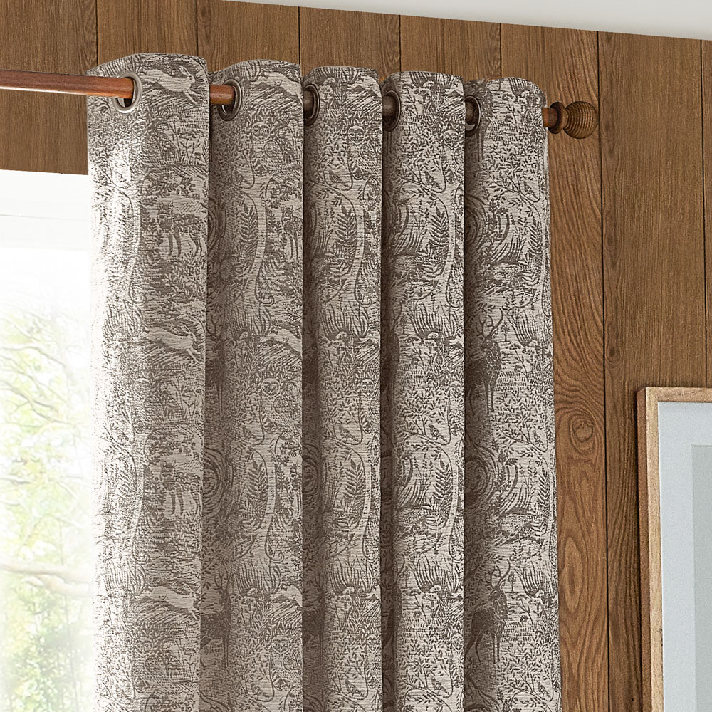 furn. Winter Woods Taupe Animal Chenille Eyelet Curtains 229 x 183cm Image 4