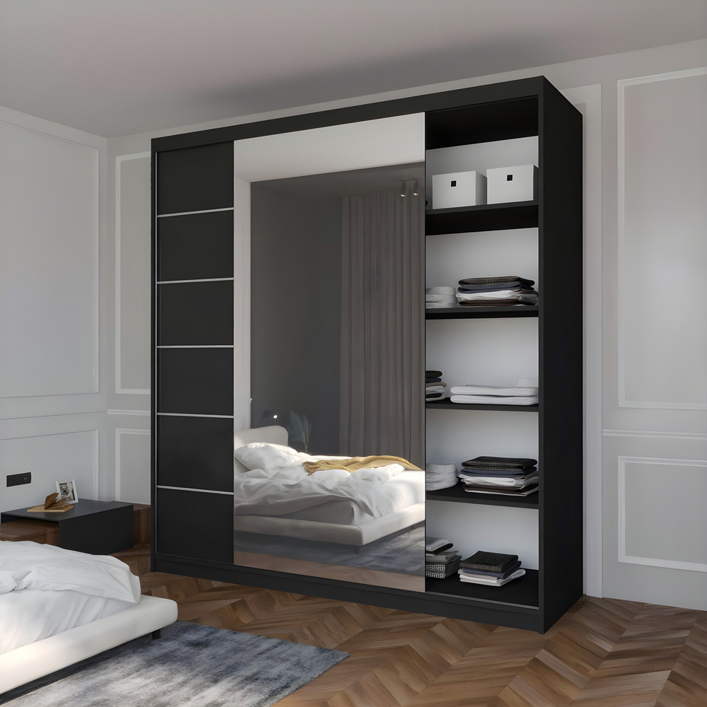 Sliding Wardrobes 4U Infinity 2 Door Black High Gloss Wide Mirrored Wardrobe Image 2