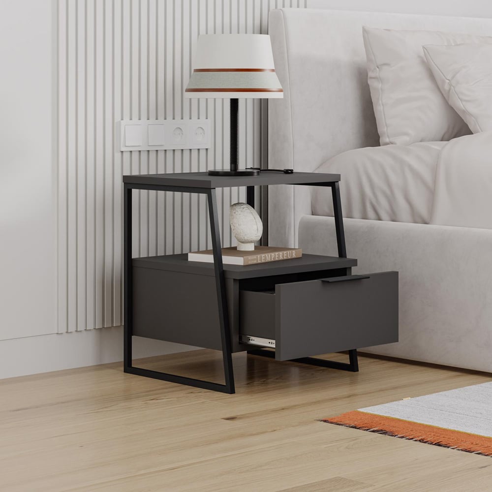 FWStyle Pal Single Drawer Anthracite Bedside Table Image 5