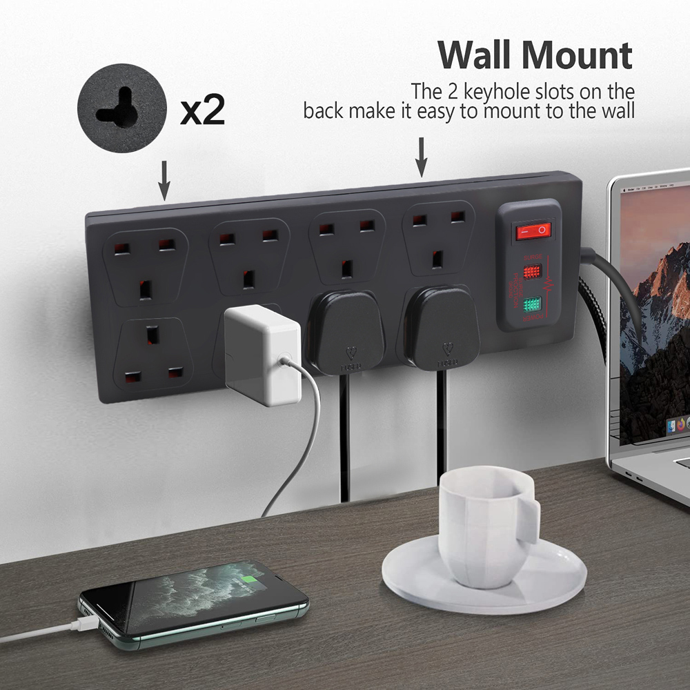 ExtraStar 8 Gang 13A Black Switched Surge-Protected Extension Lead 5m Image 5