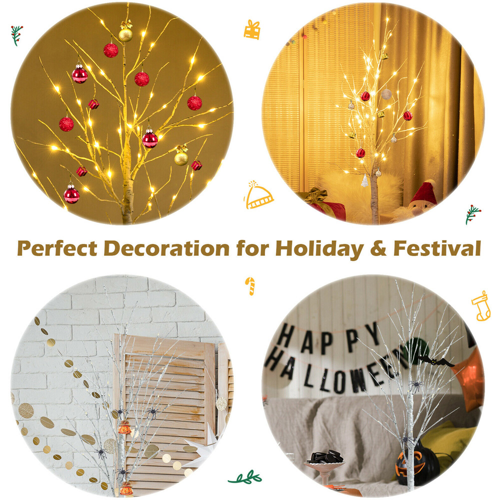 Costway Silver Twig Tree Warm White LED Indoor Christmas Decoration 4ft Image 6