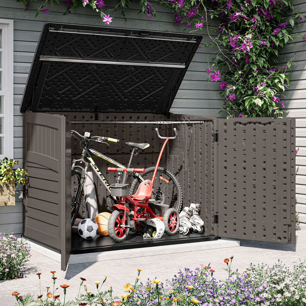 Suncast 4 x 3.2ft Stone Grey Stow Away Wheelie Bin Shed Image 3