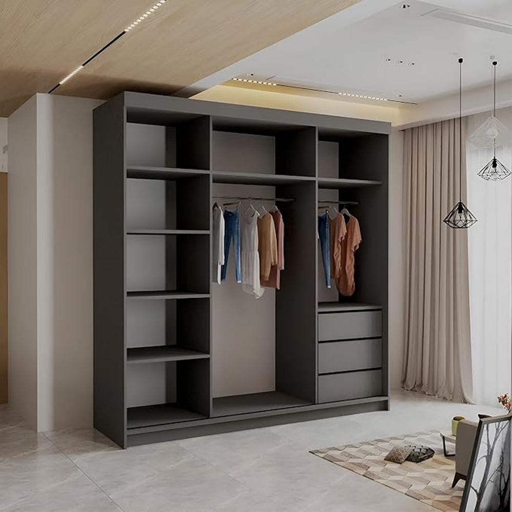 Sliding Wardrobes 4U Collin 2 Sliding Door Grey Grid Mirrored Wardrobe 200cm Image 4