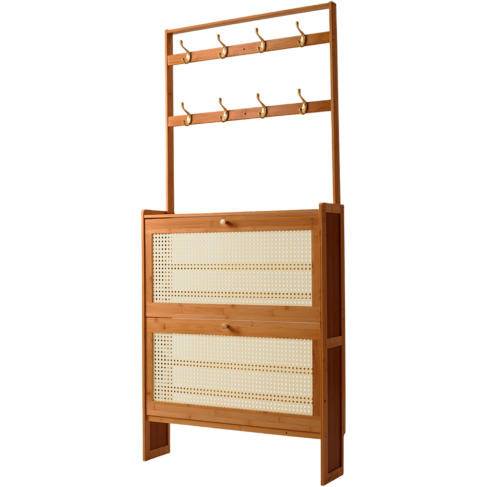 Living and Home 2 Flip Down Drawer Light Taupe Bamboo Shoe Cabinet with 8 Hooks Image 2