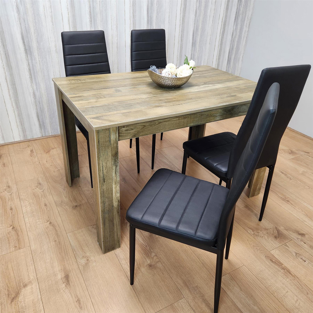 Portland 4 Seater Leather Dining Set Wood Effect and Black Image 3