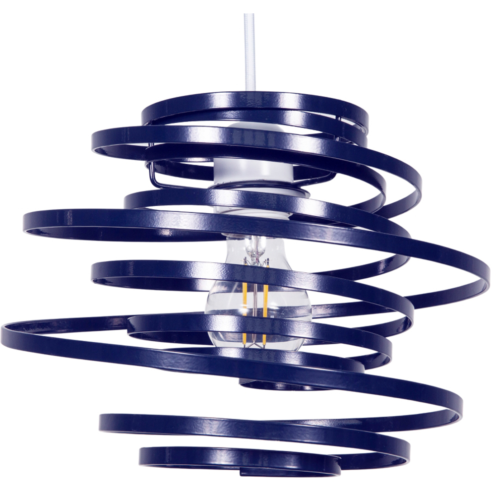 Happy Homewares Navy Blue Gloss Metal Double Ribbon Spiral Swirl Pendant Shade Image 1