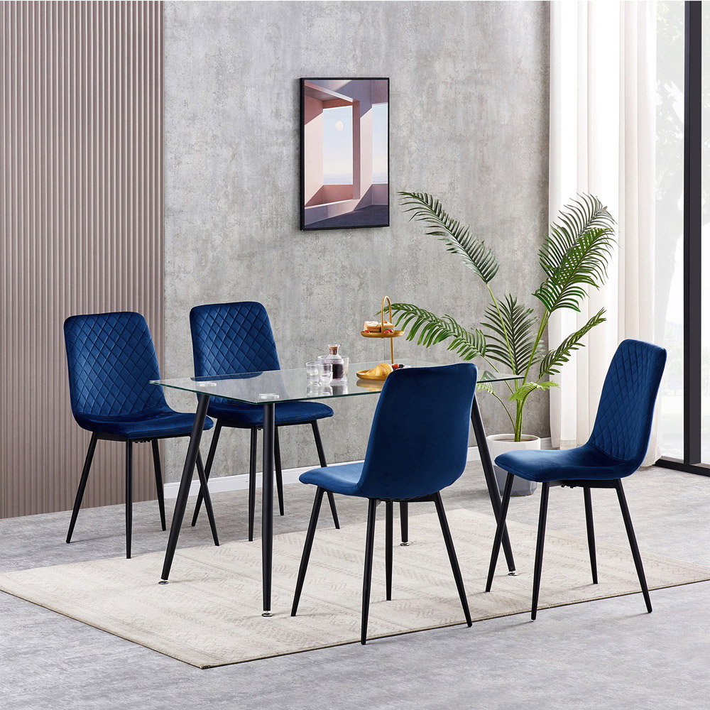 Lexi Set of 4 Blue Velvet Fabric Dining Chairs Image 5