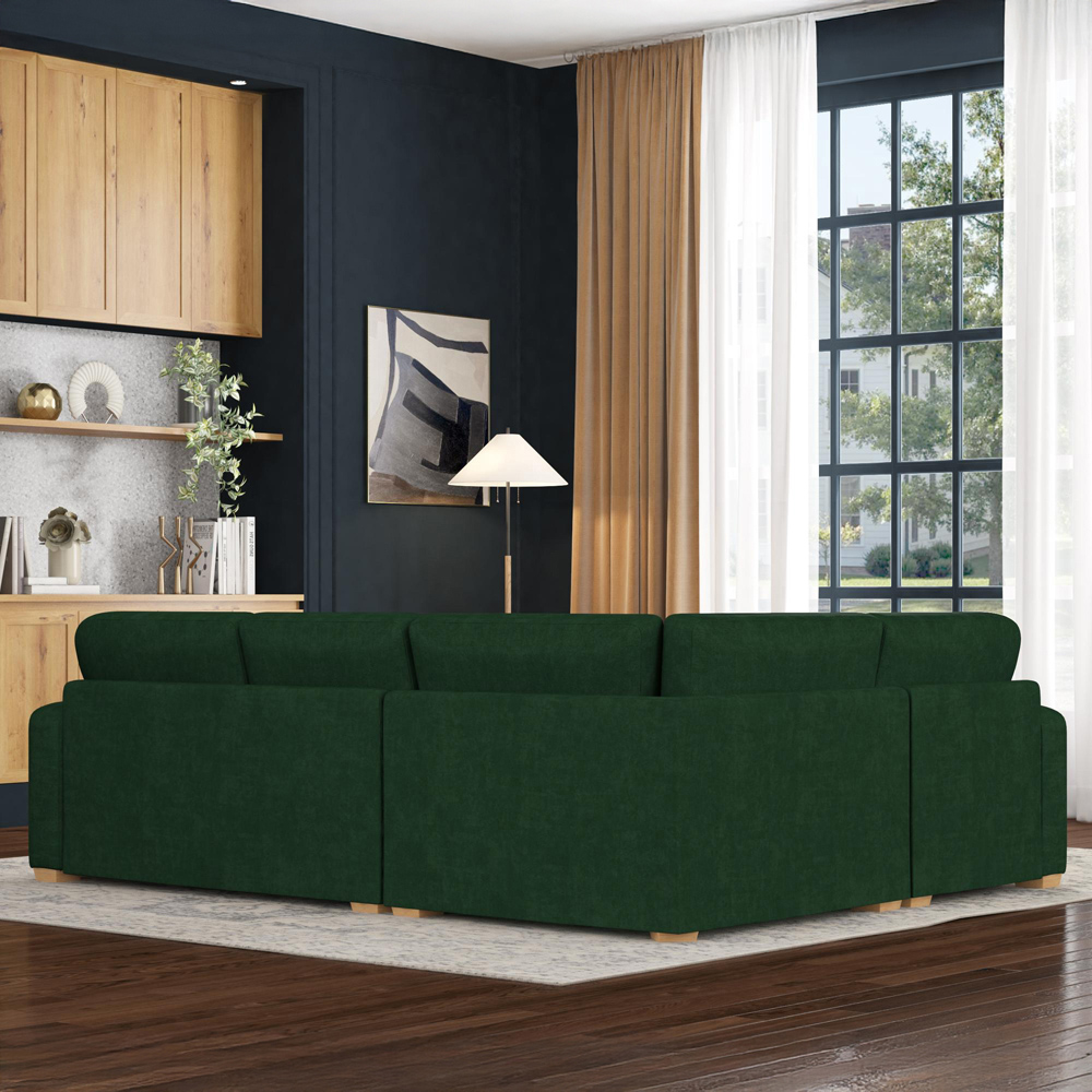Theadford 3 Seater Forest Green Plush Velvet Fixed Back Left Hand Corner Sofa Image 6