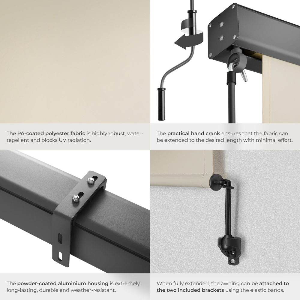 tectake Eloise Beige Vertical Awning with 2 Wall Brackets 1.4 x 2.5m Image 5