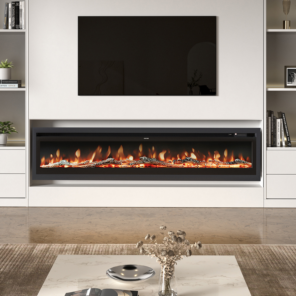 Living and Home 80 Inch Electric Fireplace Wall Mounted Wall Inset or Freestanding Heater 12 Flame Colours with Remote Image 4