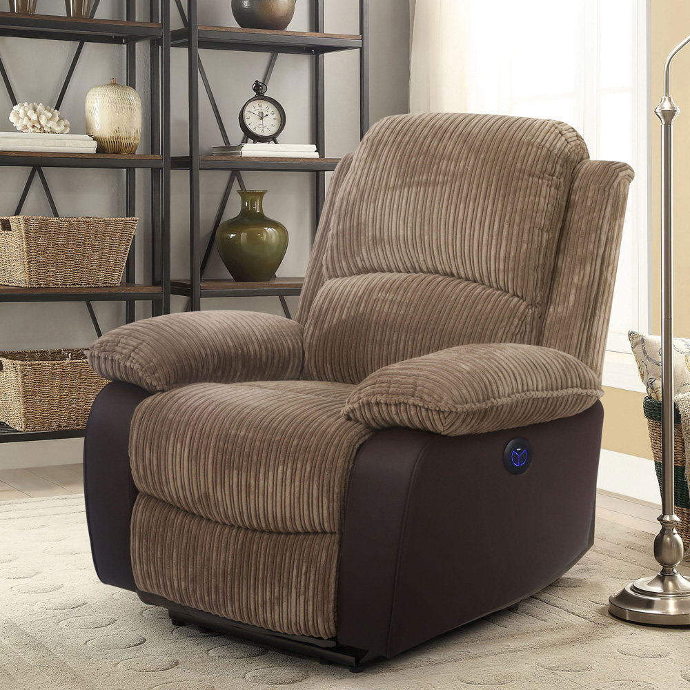 Comfy Living Brown Cord Fabric Electric Recliner Chair Image 7