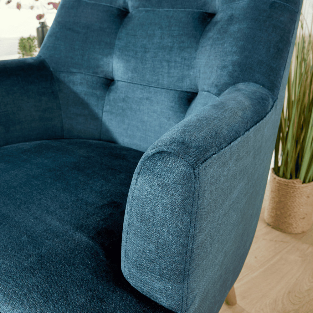 Home Source Arta Dark Blue Plush Accent Armchair with Wooden Legs Image 3