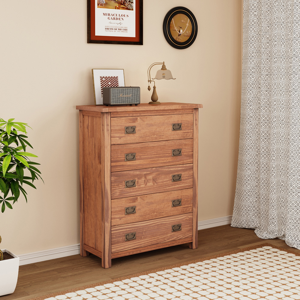 Cabinet Bits Padua 5 Drawer Brown Brass Drop Handle Chest of Drawers Image 8