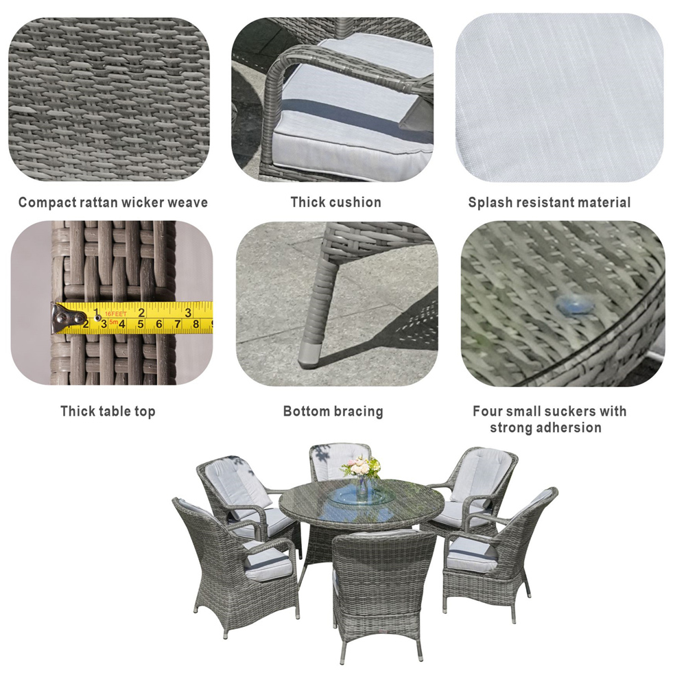 Direct wicker Grey 6 Seater Rattan Aluminium Garden Dining Table Set Image 7