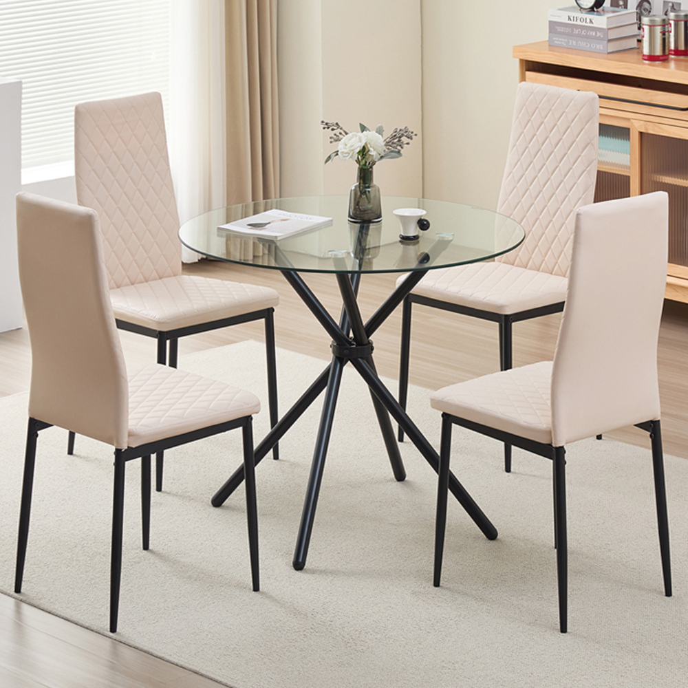 Indoor Living New York Emily 4 Seater Leather Dining Set Champagne Image 1