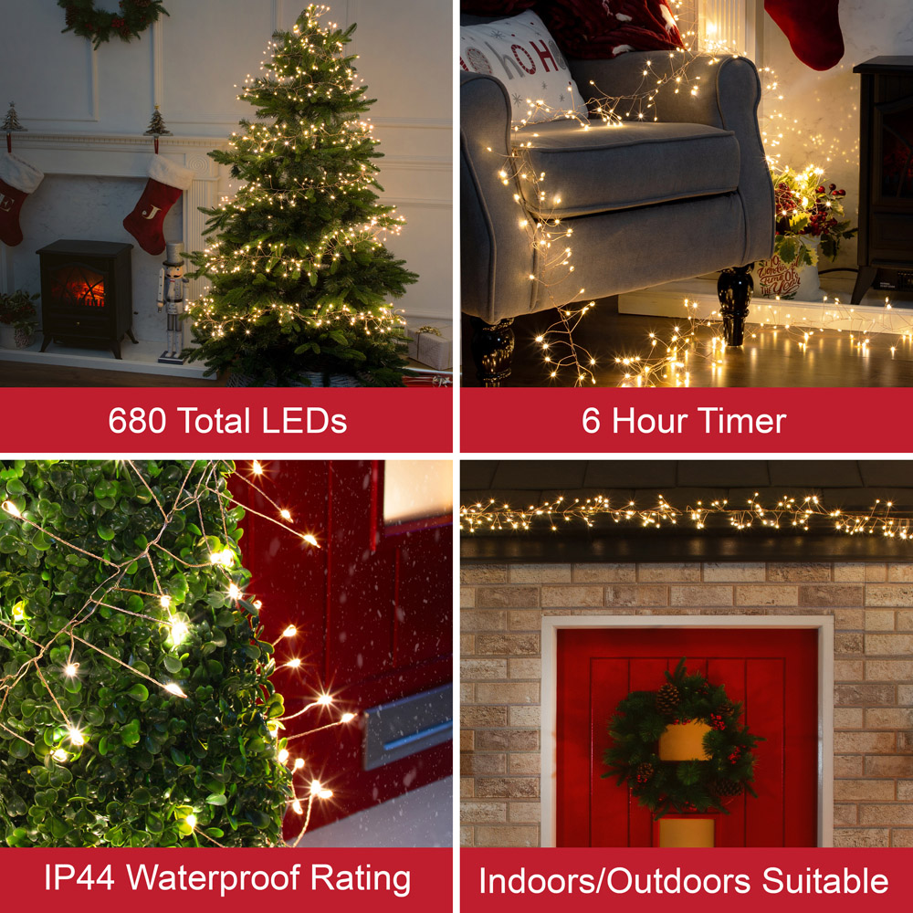 The Christmas Workshop 5.6m 680 Warm White LED Rose Gold Cluster String Light Image 8