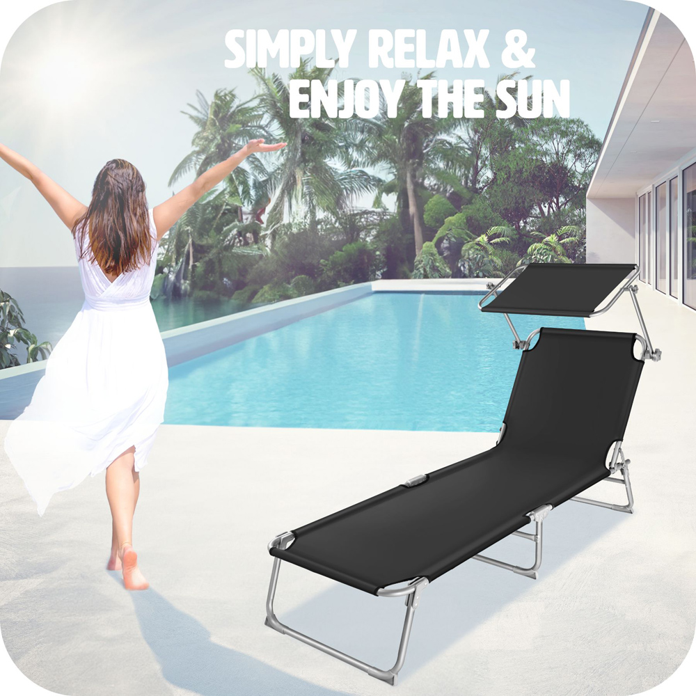 tectake Set of 2 Black 4 Step Backrest Foldable Sun Lounger Image 4