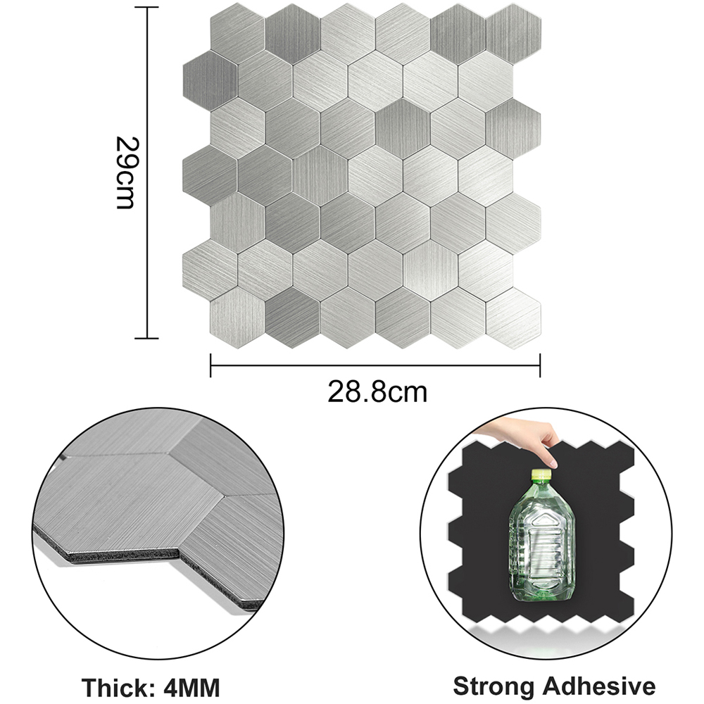 Britwall Large Hexastyle Aluminium Peel and Stick Wall Tile 290 x 288mm Image 8