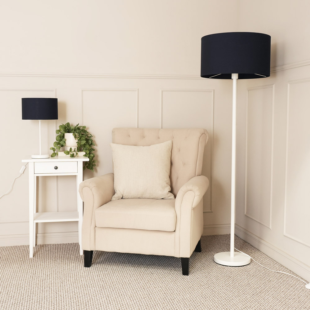 ValueLights Charlie Black Drum Shade White Single Stem LED Floor Lamp Image 5