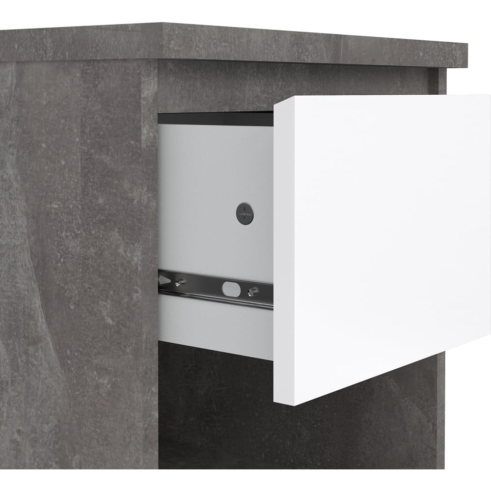 Florence Single Drawer Single Shelf Concrete and White High Gloss Bedside Table Image 5