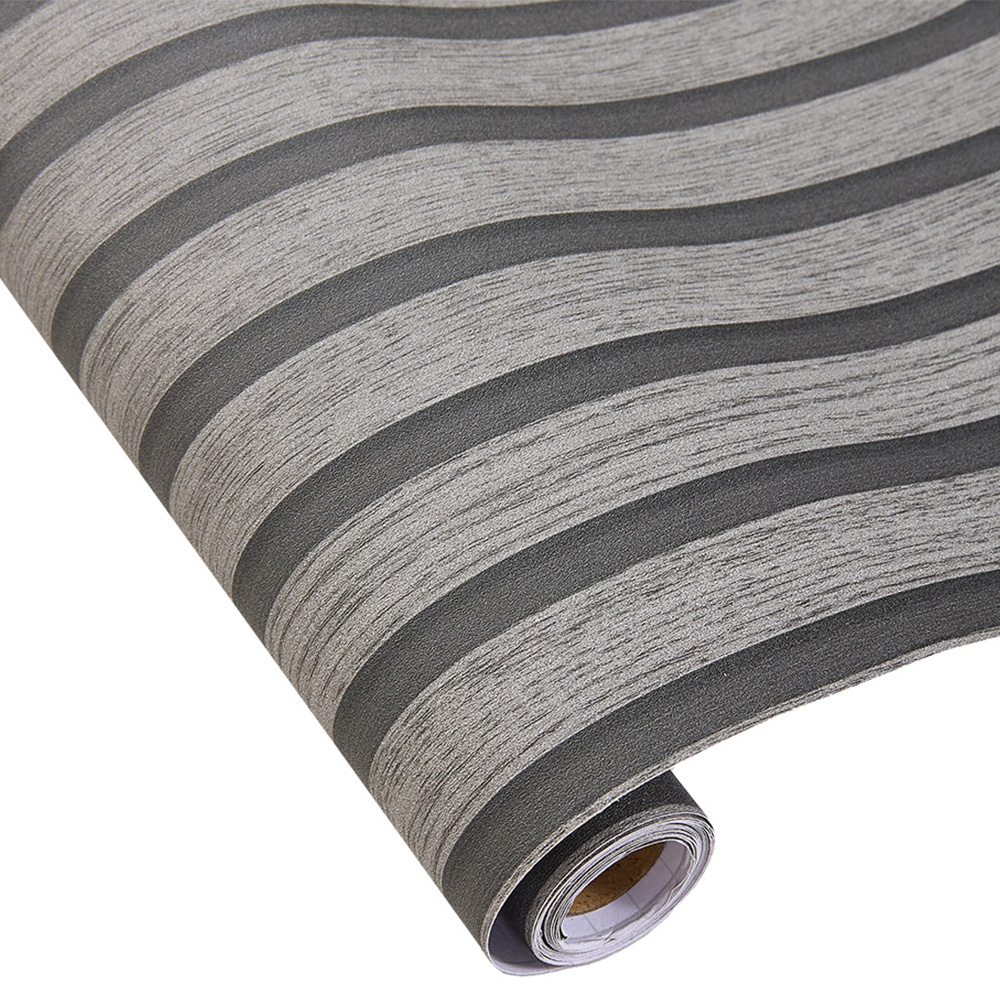 Living and Home Wood Grain Stripe Grey Rectangle PVC Self Adhesive Wallpaper Image 5