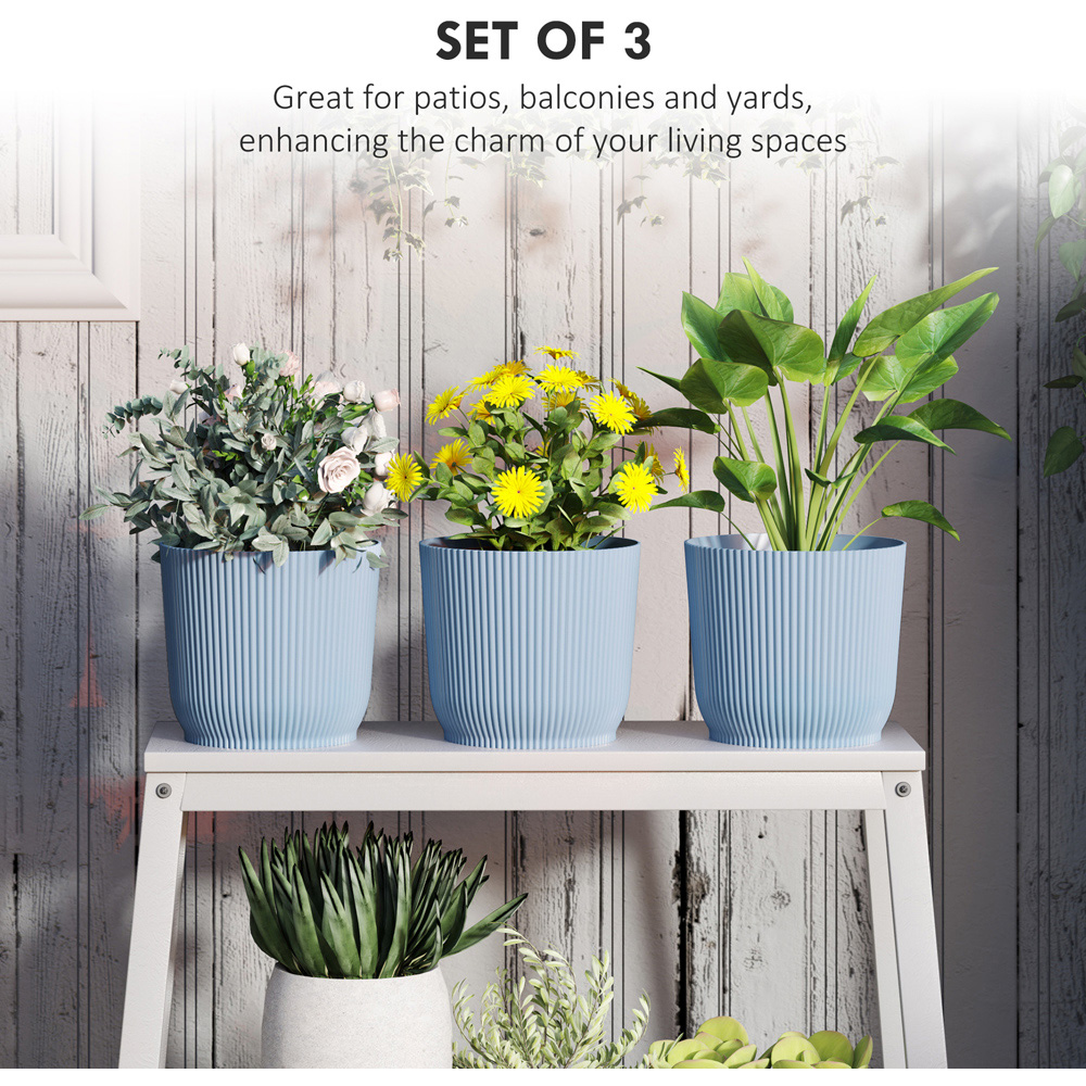 Outsunny Blue Round Outdoor Plant Pot 22cm 3 Pack Image 4