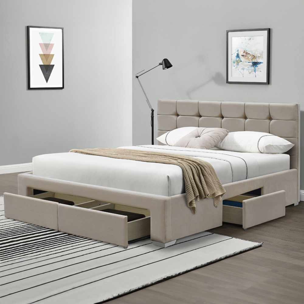 Brooklyn Cream Plush Velvet 3 Piece Bedroom Furniture Set Image 2